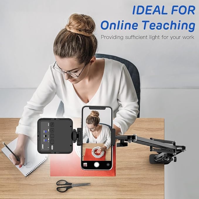 Overhead Phone Mount with LED Light, Articulating Arm Cell Phone Holder | Selfie Light with Adjustable Brightness, Flexible Phone Stand for Live Streaming, Video Recording, Cooking and Painting - Image 3