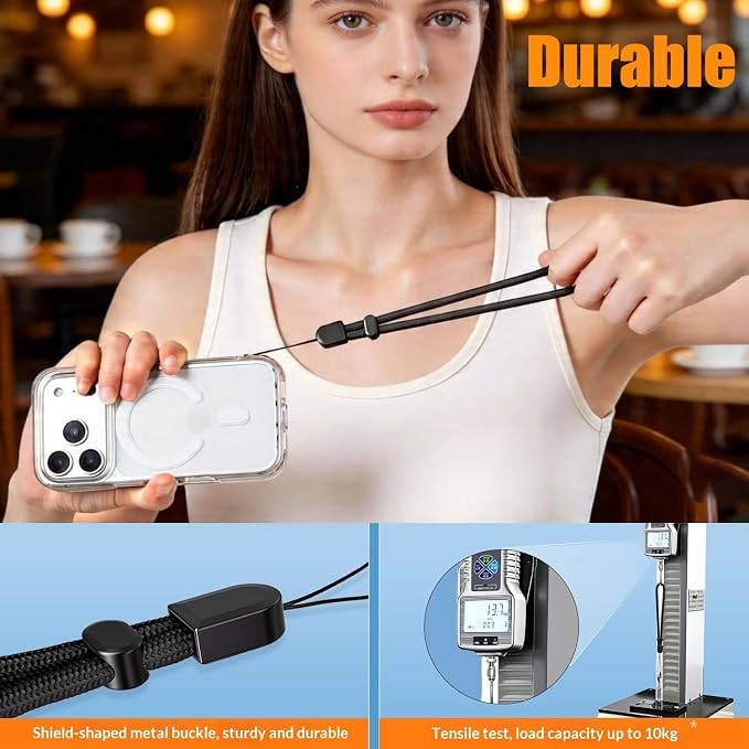 2 Pc Phone Wrist Strap Charm Anti-Lost Lanyard Hand Wristlet Finger Grip Strong Durable Adjustable for Women Men Universal for iPhone Camera Keychain USB Flash Drive Wallet ID Tag Black Beige - Image 3