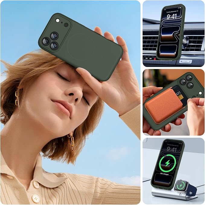 Miracase Magnetic for iPhone 17 Pro Case, Silicone, Dark Green | Compatible with MagSafe, Soft Microfiber Lining,Shockproof Drop Protection Phone Case for 17 Pro - Image 5
