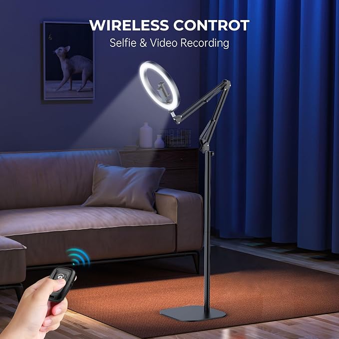 12" Ring Light with Stand Tripod for iPhone, Overhead Phone Camera Mount, Adjustable 72" Height Tripod Holder Floor, Phone Stand for Video Recording Filming Streaming Cooking TikTok YouTube, CRI >95 - Image 7