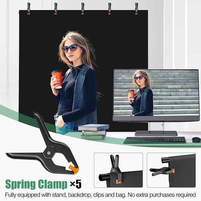 Black Background Backdrop Kit 5x7 ft with Foldable T-Shaped Stand | Portable Black Background with 5 Clamps, Carrying Bag for Parties, Streaming, Photography, Zoom, Gaming, Video Studio - Image 6