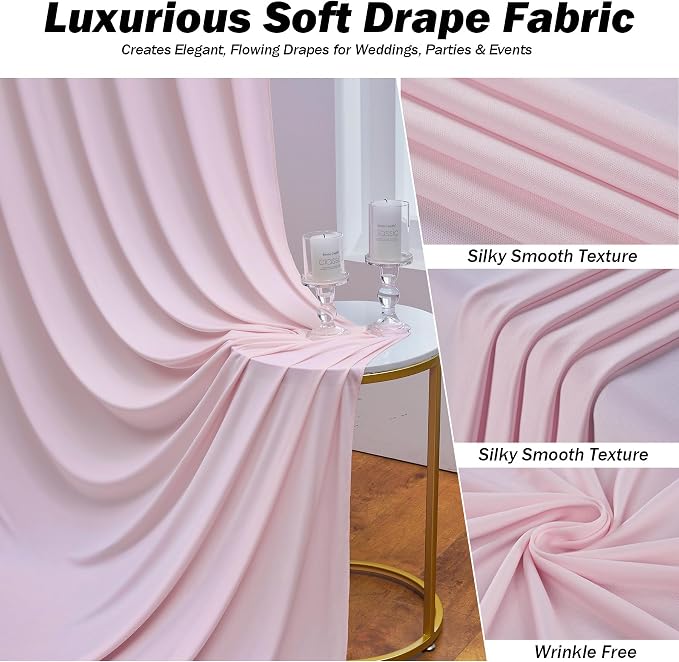 20x12 ft Light Pink Backdrop Curtains for Weddings, Birthdays and Photos | 4 Panels 5x12 ft, Wrinkle-Free Polyester Drapes, Washable, Ironable, 4 in Rod Pocket for Baby Showers Photography Background - Image 4