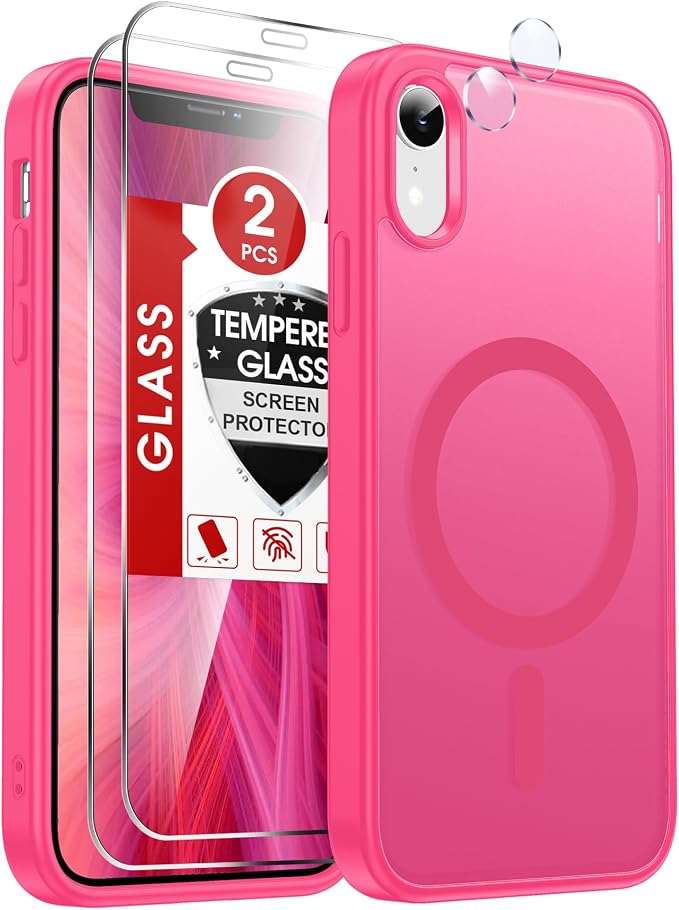 LeYi for iPhone-XR Cases Pink with Screen Protector X2 + Camera Cover X2:[ MagSafe Compatible] Magnetic Slim Cases for i Phone 10 iphoneXR Military Grade Protective Girls Funda para 10XR, Hot Pink by LeYi