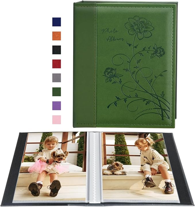 Artmag Photo Album 5x7 Clear Pages Pockets Leather Cover Slip Slide in Photo Album Book Holds 100 Vertical 5x7 Photos Picture Book for Wedding Family (Dark Green) by Artmag