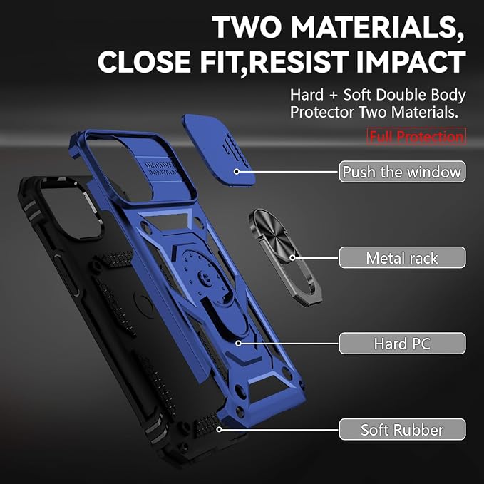 HNHYGETE for iPhone 12 Pro Max Case with Screen Protector: [Military Grade 20ft. Drop Tested] Slide Camera Cover Ring Shockproof Protective Phone Case for - iPhone 12 Pro Max (Blue) - Image 5