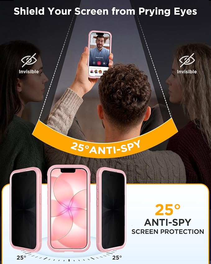 miracase for iPhone 17e & 16e Case with Built-in Private Screen Protector, [Magnetic with MagSafe] Full-Body Phone Cover Military Drop Proof 17 E/ 16 E Bumper 6.1 inch, Pink - Image 2