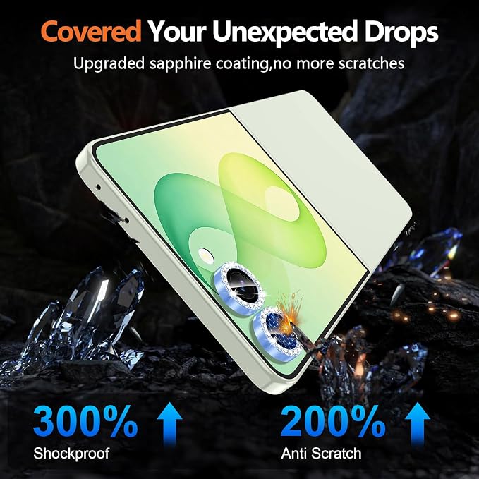 for Samsung Galaxy Z Flip 8 Camera Lens Protector, Individual Metal Ring Tempered Glass Lens Cover, [Strong Adsorption] Scratch Resistant Ultra-Thin HD Clear Lens Cover, 1 Set-Blue Diamond - Image 5