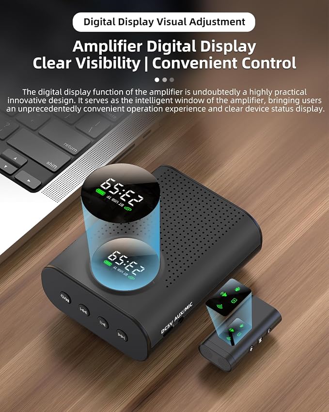 S67 Rechargeable Voice Amplifier Wireless Microphone Dual for Teachers Classroom, Mini Lavalier Lapel Mic Clip Magnetic, Bluetooth Speaker with LED Display for Class, Tour Guide, Coaches, Black - Image 6