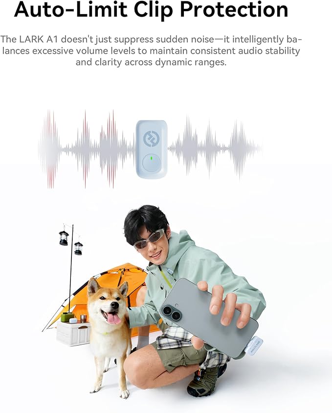 Hollyland Lark A1 Wireless Mini Microphone for iPhone & Android, 48kHz/24-bit, 3-Level Intelligent Noise Cancel, Microphone for YouTube, Podcast, Vlogging (Blue, 2TX + 2RX + Charging Case) - Image 7