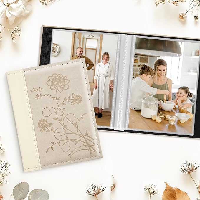 Artmag Photo Album 5x7 2 Packs Clear Pages Pockets Leather Cover Slip Slide in Photo Album Book Each Holds 100 Vertical 5x7 Photos Picture Book for Wedding Family (Beige) - Image 3