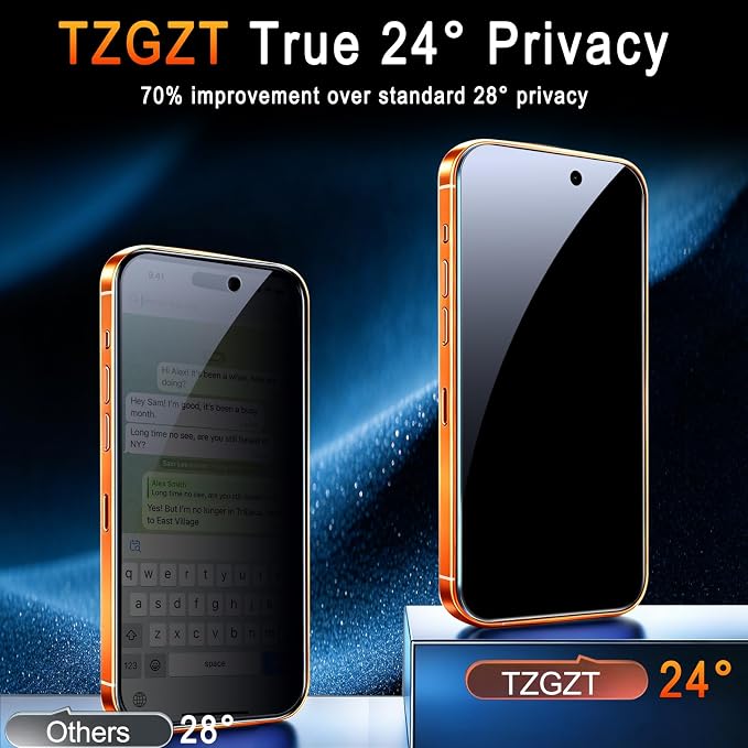 TZGZT Privacy Screen Protectors for iPhone 17 Pro Max, Tempered Glass, HD | 3 Pack, 9H+ Military Grade Shatterproof, Easy Installation, Bubble Free, Case Friendly, Includes Camera Lens Protectors - Image 5