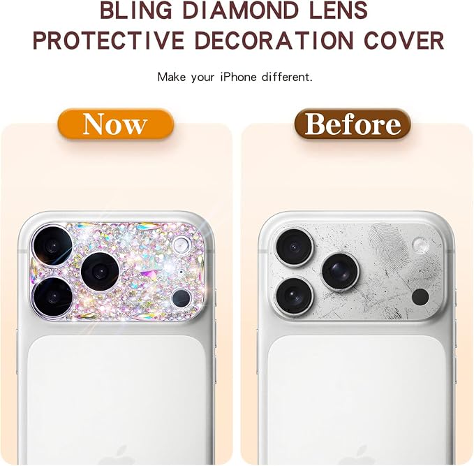 Bling Diamond Camera Lens Protector Compatible with iPhone 17 Pro, Metal Glitter Gem Camera Cover，9H Tempered Glass lens full Screen Sparkle Rhinestone Protector - Image 4