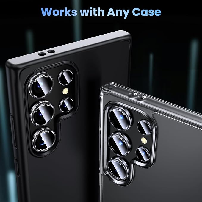 Uyiton for Samsung Galaxy S24 Ultra Camera Lens Protector, Unique Design | Case-Friendly, Military-Grade Sapphire Glass with Aluminum Metal Rear Camera Screen Cover, Black+Silver (6.8 inch) - Image 5