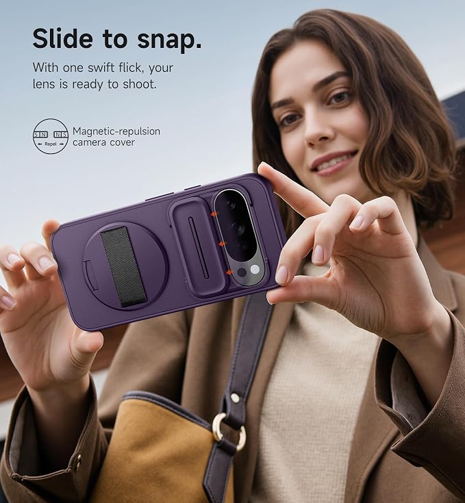 SURITCH for Google Pixel 10 Pro XL Case with 360° Rotatable Hand Strap Phone Grip Holder & Invisible Kickstand & Slide Camera Cover, Protective Cover for Pixel 10 Pro XL -Dark Purple - Image 7