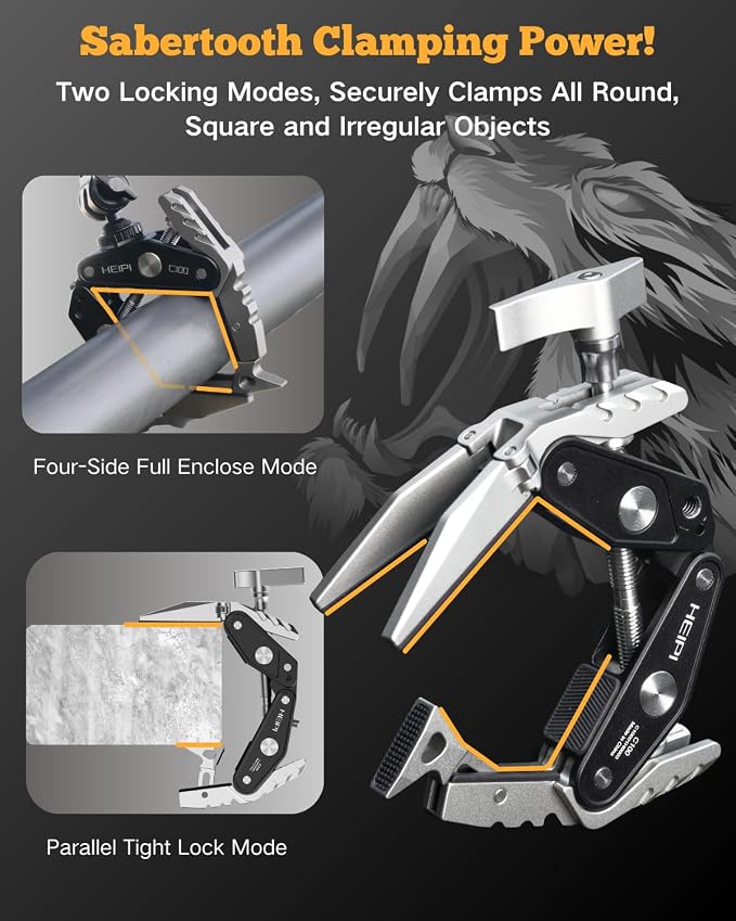 HEIPI C100 Super Clamp & MA175 Magic Arm & Phone Clip, Max Clamping 3.93" | Clamp & stand design. Max clamping 3.93" / 10cm. Dual screw mounts: 1/4"-20 & 3/8"-16. Compatible with phone - Image 5