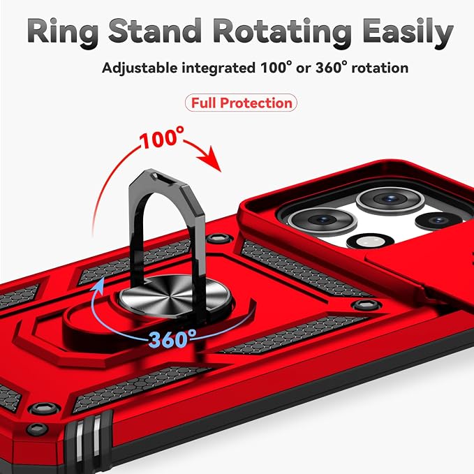 for Motorola Moto G 2025 / Moto G 2026 / Moto G Play 2026 Case, with Slide Camera Cover HD Screen Protector [Military Grade 16ft. Drop Tested] Ring Holder Kickstand Protective Phone Case, Red - Image 6