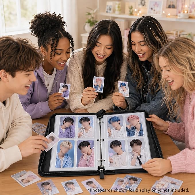 Cute Trading Photocard Binder, STAY Photo Album Cartoon Card Holder Book Storage 400 Cards with Sleeves for Lomo Cards Gift - Boys & Girls, idol Photo Protect (Pink, 4 Pockets) - Image 7