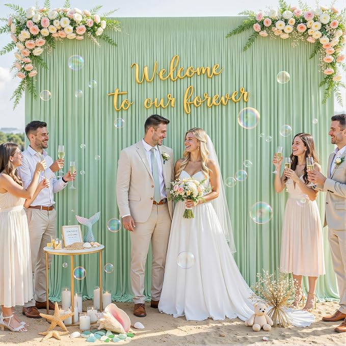 10x10 Sage Green Backdrop Curtain for Parties Wrinkle Free Dark Green Photo Curtains Backdrop Drapes Fabric Decoration for Baby Shower Birthday Party Photography 5ft x 10ft,2 Panels - Image 3