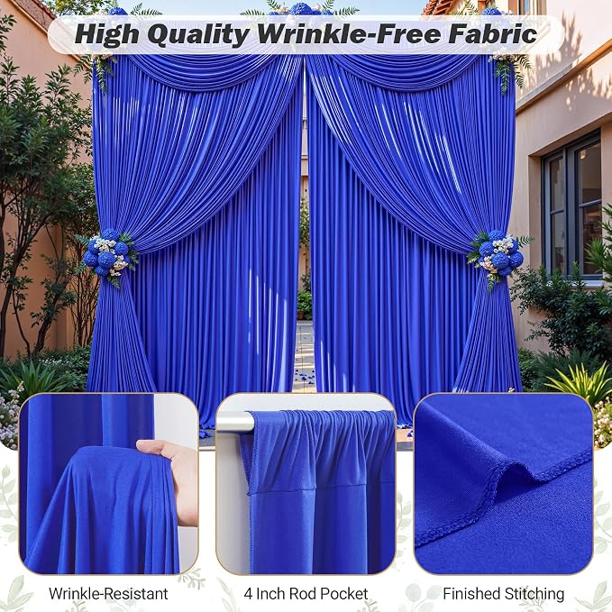 8ftx10ft Wrinkle Free Royal Blue Backdrop Curtain - 10 Feet Photography Backdrop Drapes, Silky Polyester Back Drop Cloth for Wedding Baby Shower Balloon Arch Background - Image 6