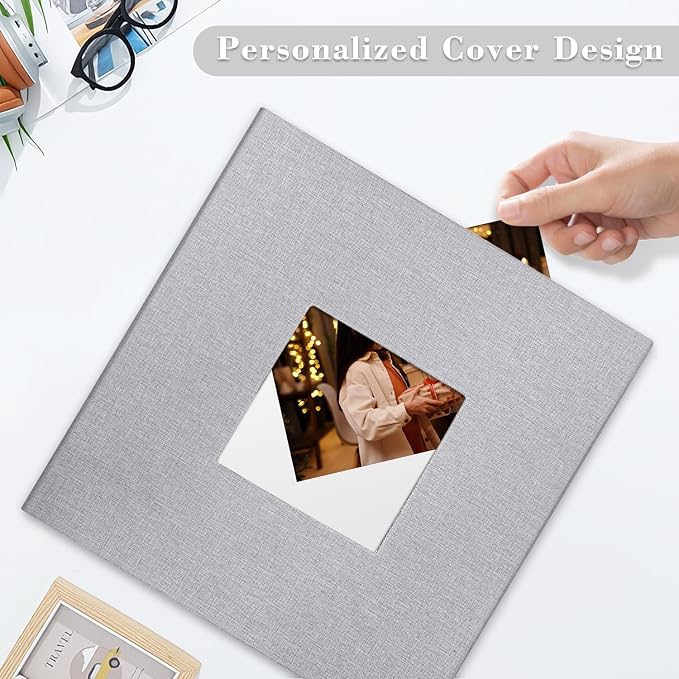 Large Photo Album Self Adhesive, DIY Scrapbook Album for 600 Photos, 13"x12.6" 120 Pages Light Grey Linen Cover Memory Book - Image 2