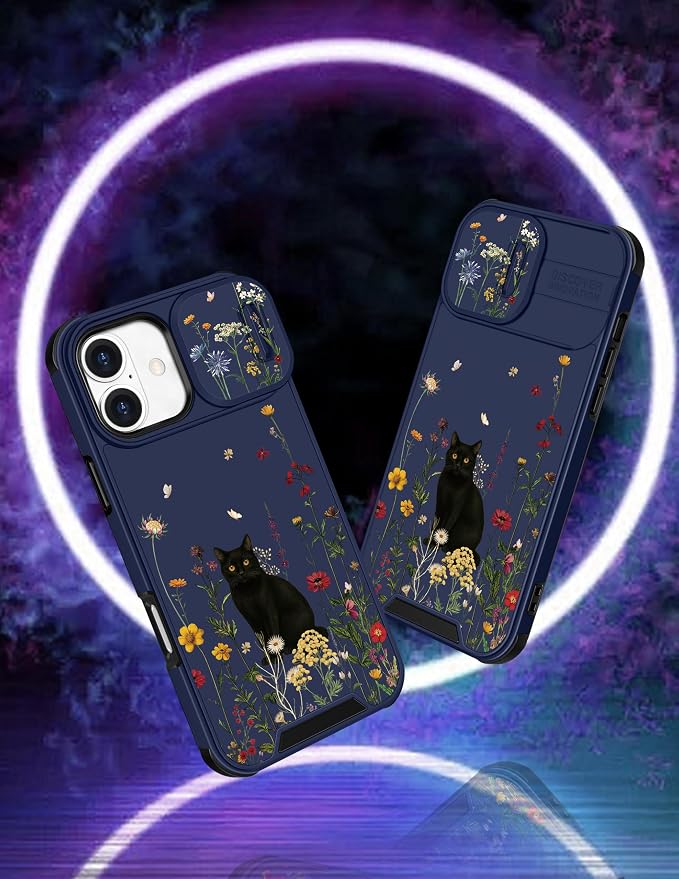 for iPhone 16 Plus Case - Women Cute Phone Cover Girly Pretty Fancy Unique Aesthetic Design Slide Camera Cover Protective Case for Apple for iPhone 16 Plus,Black Cat - Image 4