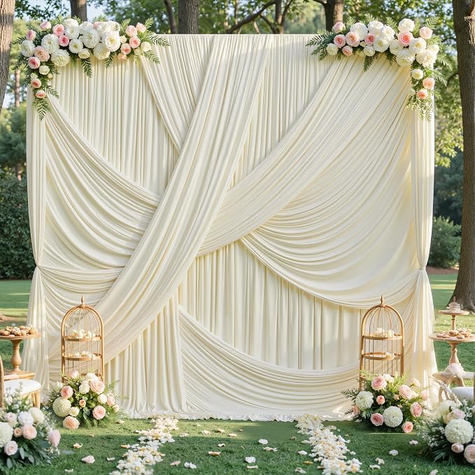 40x12 ft Ivory Backdrop Curtains for Weddings Parties, Birthdays and Photos | 8 Panels 5x12 ft, Wrinkle-Free Polyester Drapes, Washable, Ironable, 4 in Rod Pocket for Baby Showers Photography Background - Image 3