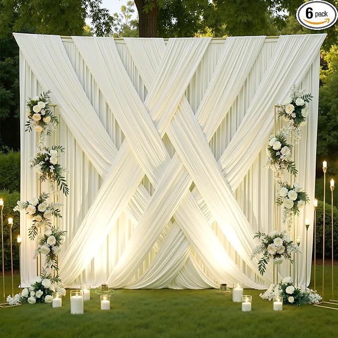 30x12 ft Ivory Backdrop Curtains for Weddings Parties, Birthdays and Photos | 6 Panels 5x12 ft, Wrinkle-Free Polyester Drapes, Washable, Ironable, 4 in Rod Pocket for Baby Showers Photography Background by PartyVillage