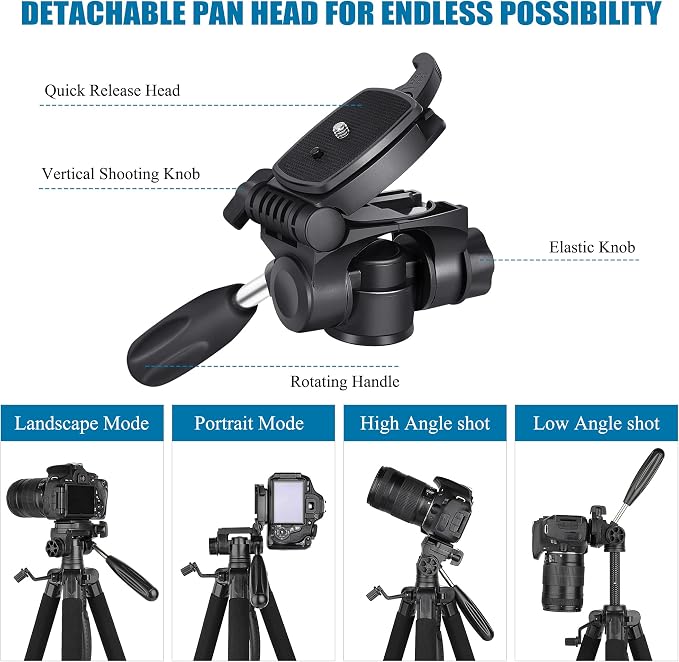 VICTIV 74” Camera Tripod, Tripod for Camera and Phone with Phone Holder | Aluminum Professional Tripod Stand for Canon Nikon with Carry Bag, Compatible with DSLR, iPhone, Spotting Scopes, Gopro - Image 4