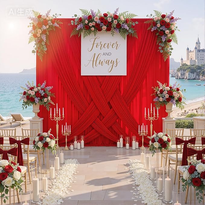 30ftx10ft Red Backdrop Curtains for Parties, Wrinkle Free 6 Panels 5x10ft Silky Photo Backdrop Drapes Back Drop Cloth Drapery for Wedding Birthday Photography Baby Shower Background Decor - Image 7