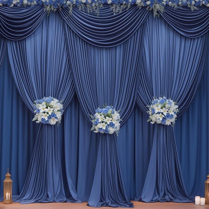 Navy Blue Backdrop Curtains-Wrinkle-Free Navy Blue Curtains Polyester Photography Drapes Wedding Background for Baby Shower Birthday Graduation Party Decorations - 40 X10FT - Image 3