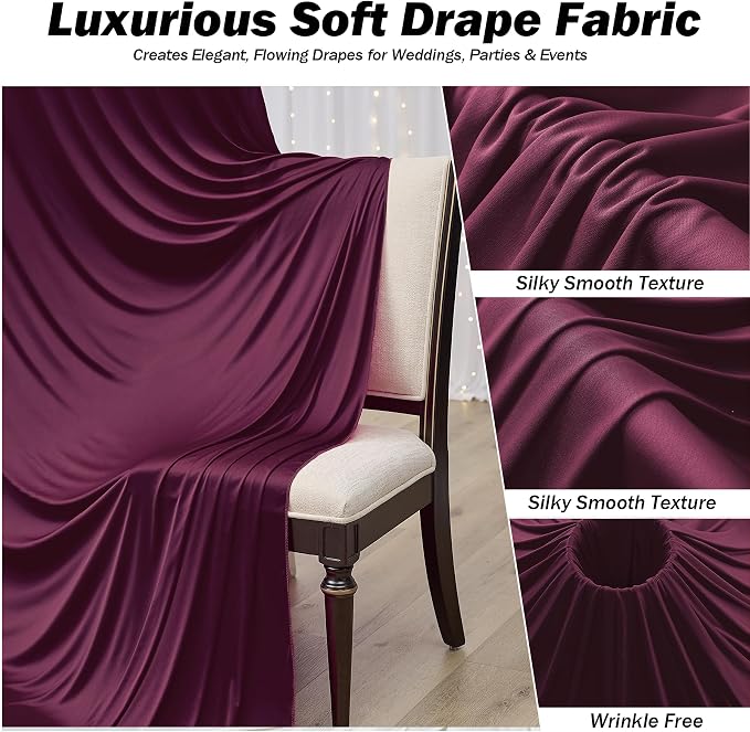 50x12 ft Burgundy Backdrop Curtains for Weddings, Birthdays and Photos | 10 Panels 5x12 ft, Wrinkle-Free Polyester Drapes, Washable, Ironable, 4 in Rod Pocket for Baby Showers Photography - Image 4