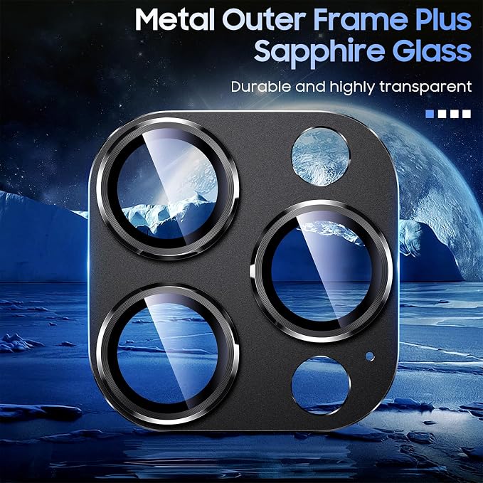 Uyiton for iPhone 15 Pro/iPhone 15 Pro Max Camera Lens Protector | Not Easy to Break, Strong Adsorption, Case-Friendly, Metal 9H Sapphire Glass Rear Camera Screen Cover, Black, 2 Pack - Image 4