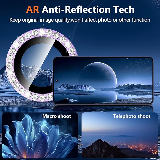 for Samsung Galaxy S26 Camera Lens Protector, Individual Metal Ring Tempered Glass Lens Cover, [Strong Adsorption] Scratch Resistant Ultra-Thin HD Clear Lens Cover, 1 Set-Purple Diamond - Image 3