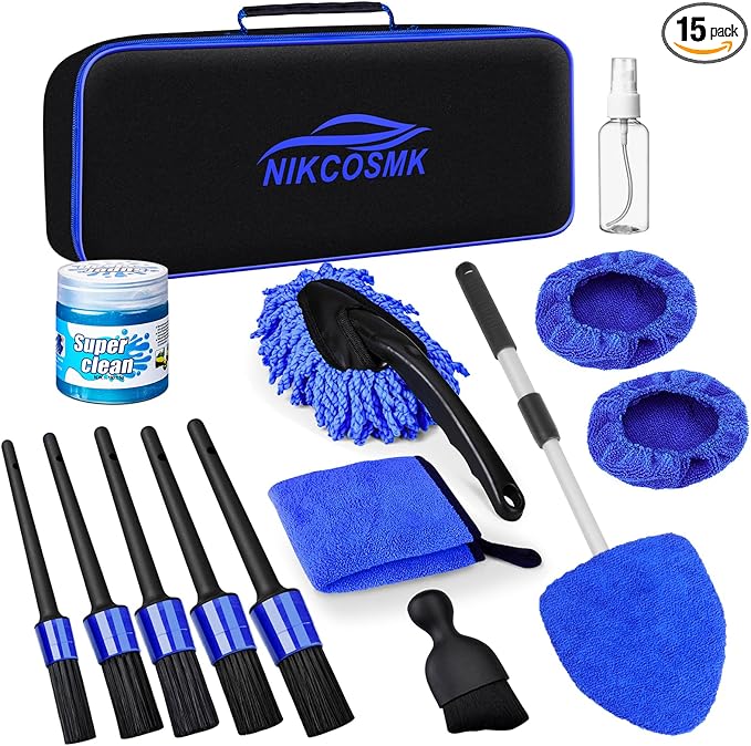 Windshield Cleaner Tool, Car Interior Detailing Cleaning Brush Kit | Car Detailing Brushes, Car Cleaning Gel, Car Cleaning Supplies Tools Accessories for Women, Men, Interior - 15Pcs by NIKCOSMK