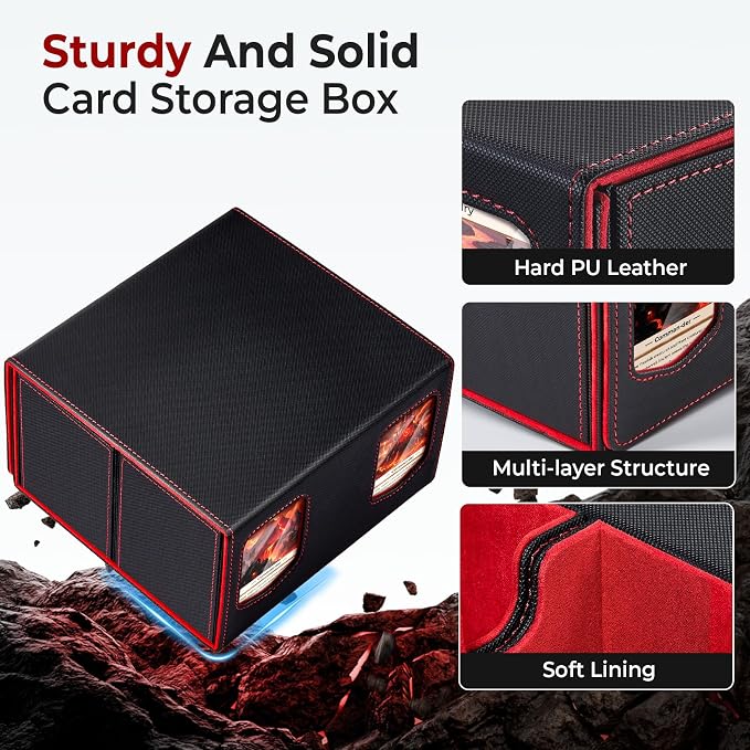 Fabmaker Deck Box Compatible with MTG, Large Capacity Trading Card Storage | Box for Comman-der, 5-in-1 Leather Magnetic Closure Card Box with Token Tray, Card Box Compatible with Magic the Gathering - Image 3