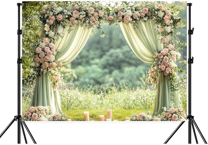 7X5ft Sage Green Floral Wall Backdrop Green Wedding Flower Arch Photography Background Spring Tea Party Backdrop Floral Girls Birthday Weeding Valentine's Day Mother's Day Event Banner Photo Props - Image 5