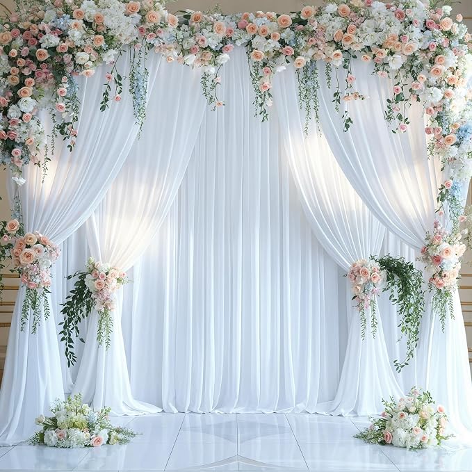 8 Panels White Backdrop Curtains for Wedding Party Wrinkle Free Backdrops Curtain Drapes Fabric Decorations Photo Back Drop Cloth for Baby Shower Photography Stage Reception 40ft(W) x 12ft(H) - Image 4