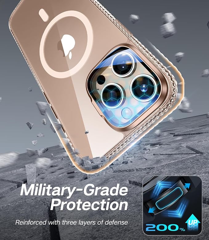 VOFATA [Upgraded] for iPhone 16 Pro Case with Camera Cover Stand [Fit for MagSafe][9H Camera Lens Protector] Mil-Grade Protection Transparent Magnetic iPhone 16 Pro Phone Case, Clear Gold - Image 6