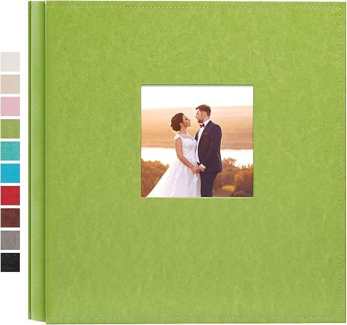 potricher Large Photo Album 4x6 600 Photos, Leather Cover, Green | Large Capacity Picture Albums with 600 Horizontal and Vertical Pockets, Photo Book for Family, Wedding, Anniversary, Baby by potricher
