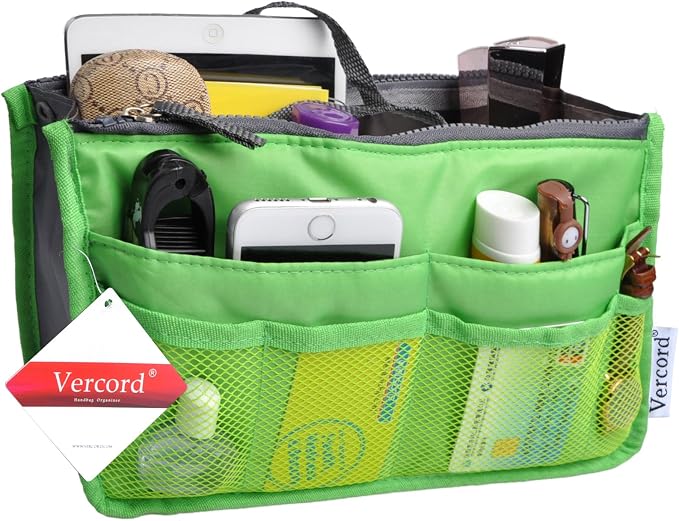 Vercord Purse Organizer Insert for Handbags Bag Organizers Inside Tote Pocketbook Women Nurse Nylon 13 Pockets Green Small - Image 2