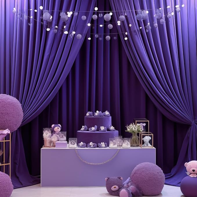 Purple Backdrop Curtains - 8 Panel Wrinkle-Free Polyester Photography Drapes for Baby Shower & Birthday Party - 32 x 10FT - Image 6