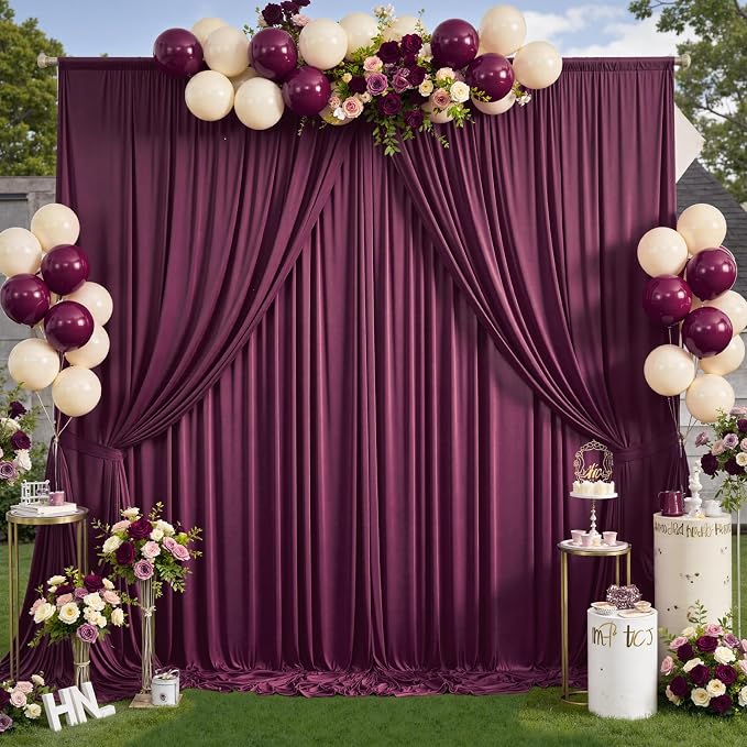 20x12 ft Burgundy Backdrop Curtains for Weddings, Birthdays and Photos | 4 Panels 5x12 ft, Wrinkle-Free Polyester Drapes, Washable, Ironable, 4 in Rod Pocket for Baby Showers Photography Background - Image 2