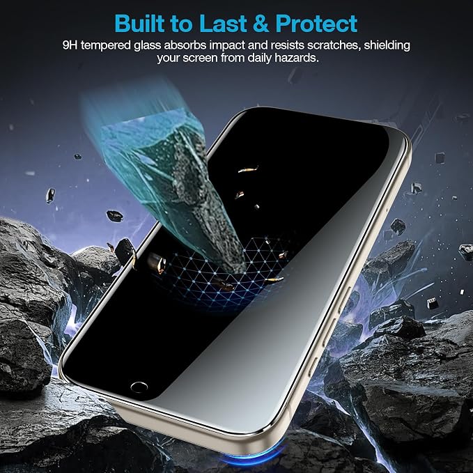 Fotbor [3+3 Pack Privacy Screen Protector for iPhone 16 Pro Max, 26° Anti-Spy & Blue Light Filter Tempered Glass with 3 Camera Lens Protectors, 3X Reinforced, Easy Alignment - Image 5