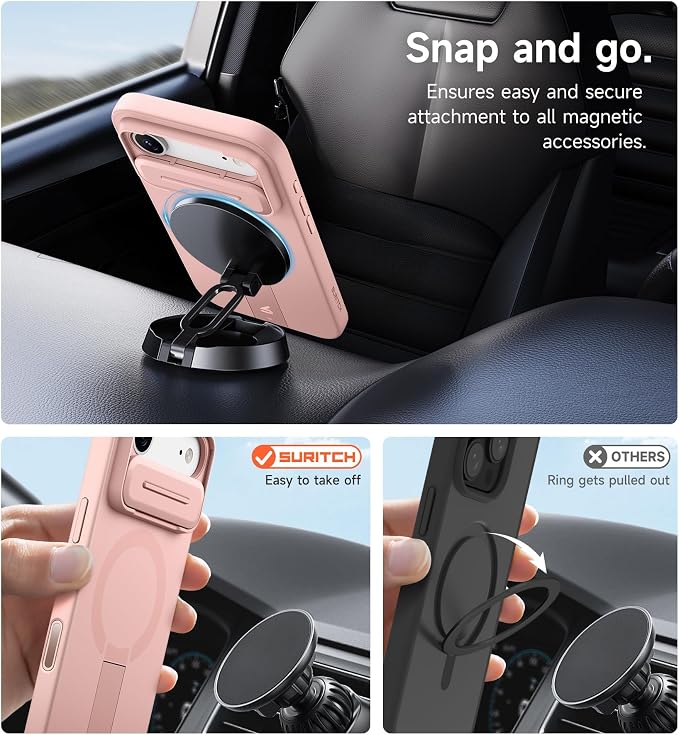 SURITCH for iPhone Air Case with Camera Control Cover, Camera Slide Cover and Adjustable Kickstand, Compatible with MagSafe, Shockproof Bumper Protective Cases for iPhone 17 Air 6.5 Inch, Pink - Image 7