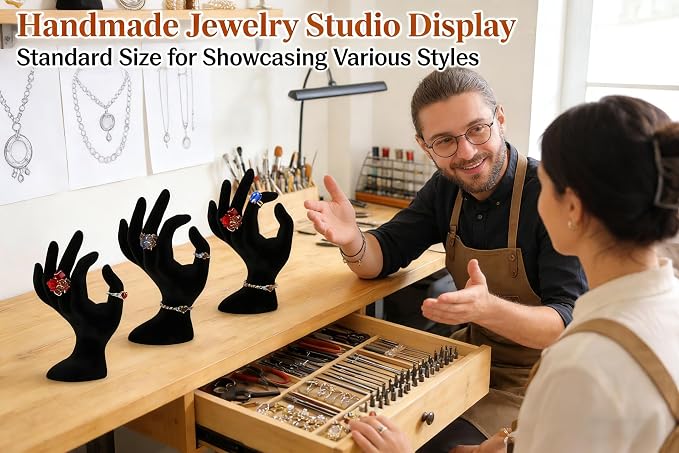Jewelry Display Stand, 7-Inch Hand-Shaped Velour Holder for Rings | Velour-coated plastic, 7" x 4.5" x 3.5", hand-shaped, for rings, bracelets, photo props, displays, retail, home decor - Image 7