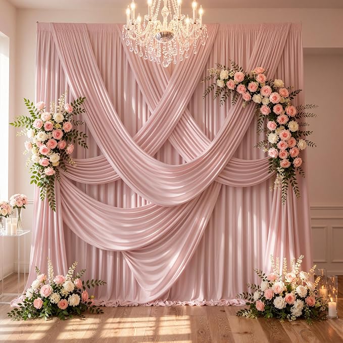 50ftx10ft Wrinkle Free Dusty Pink Backdrop Curtains for Parties, Silky Polyester Photo Backdrop Drapes 10 Panels 5x10ft Back Drop Cloth for Wedding Birthday Baby Shower Photography Background - Image 3
