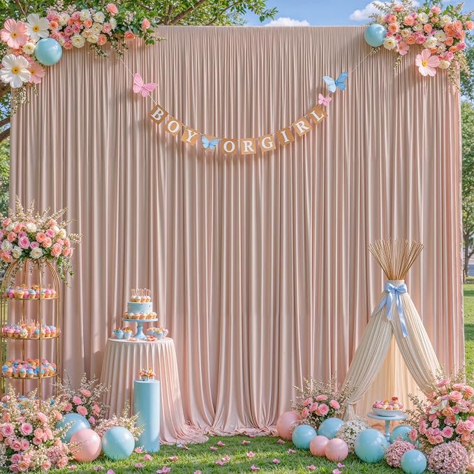 Nude Blush Backdrop Curtains-Wrinkle-Free Polyester Photography Drapes Party Curtain Background for Baby Shower Wedding Decorations- 8 X10FT - Image 8