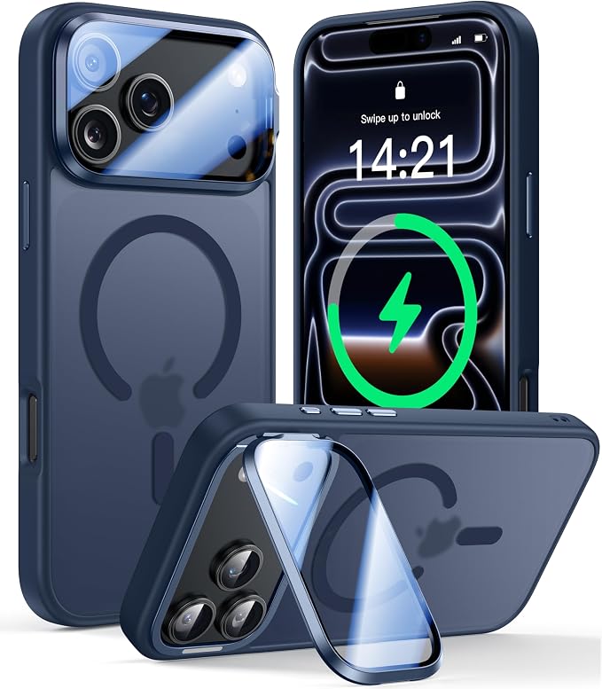 VOFATA [Upgraded Full Camera Protection] for iPhone 17 Pro Max Case with Camera Cover Stand [Fit for MagSafe][10FT Mil-Grade Protection] Translucent Magnetic iPhone 17 Pro Max Phone Case, Blue by VOFATA