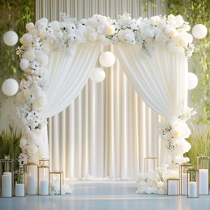 Ivory Backdrop Curtain for Parties Backdrop Drapes, 2Pack 10x8FT | Wrinkle Free Polyester Curtain Backdrop Draping Fabric for Backdrop Photoshoot Birthday Party Background,4 Panel 5x8FT - Image 4