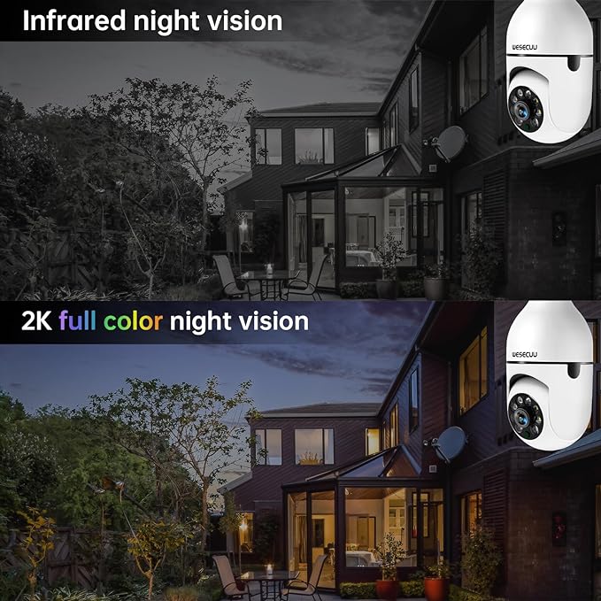 Light Bulb Security Camera -5G& 2.4GHz WiFi 2K Security Cameras Wireless Outdoor Motion Detection and Alarm,Two-Way Talk,Color Night Vision,Human Detection, Bulb Camera Compatible with Alexa 4Pack - Image 3